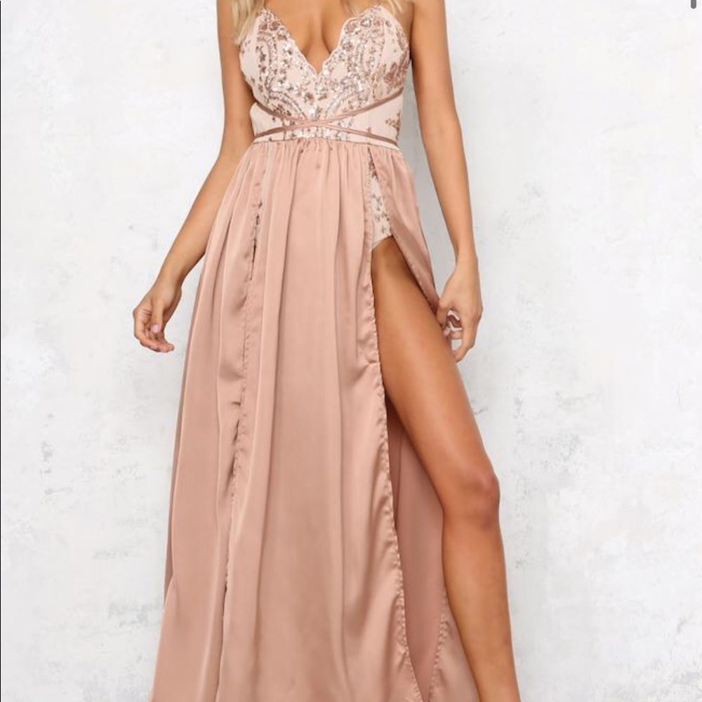 Hello Molly Maxi Dress - Bronze Silk & Sequins